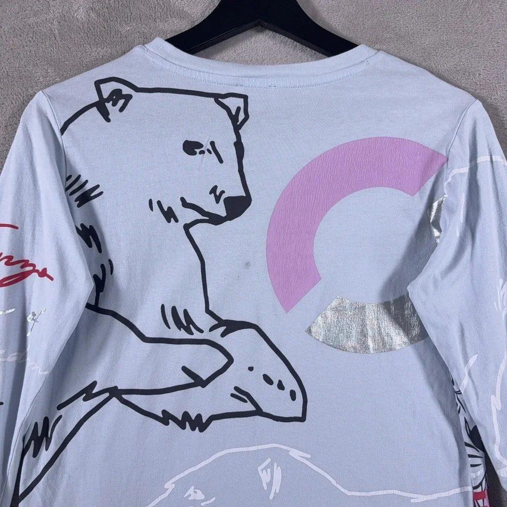 Kenzo Kids Long Sleeve Shirt Girls 12A/150 Blue Tiger Graphic Logo Designer Top